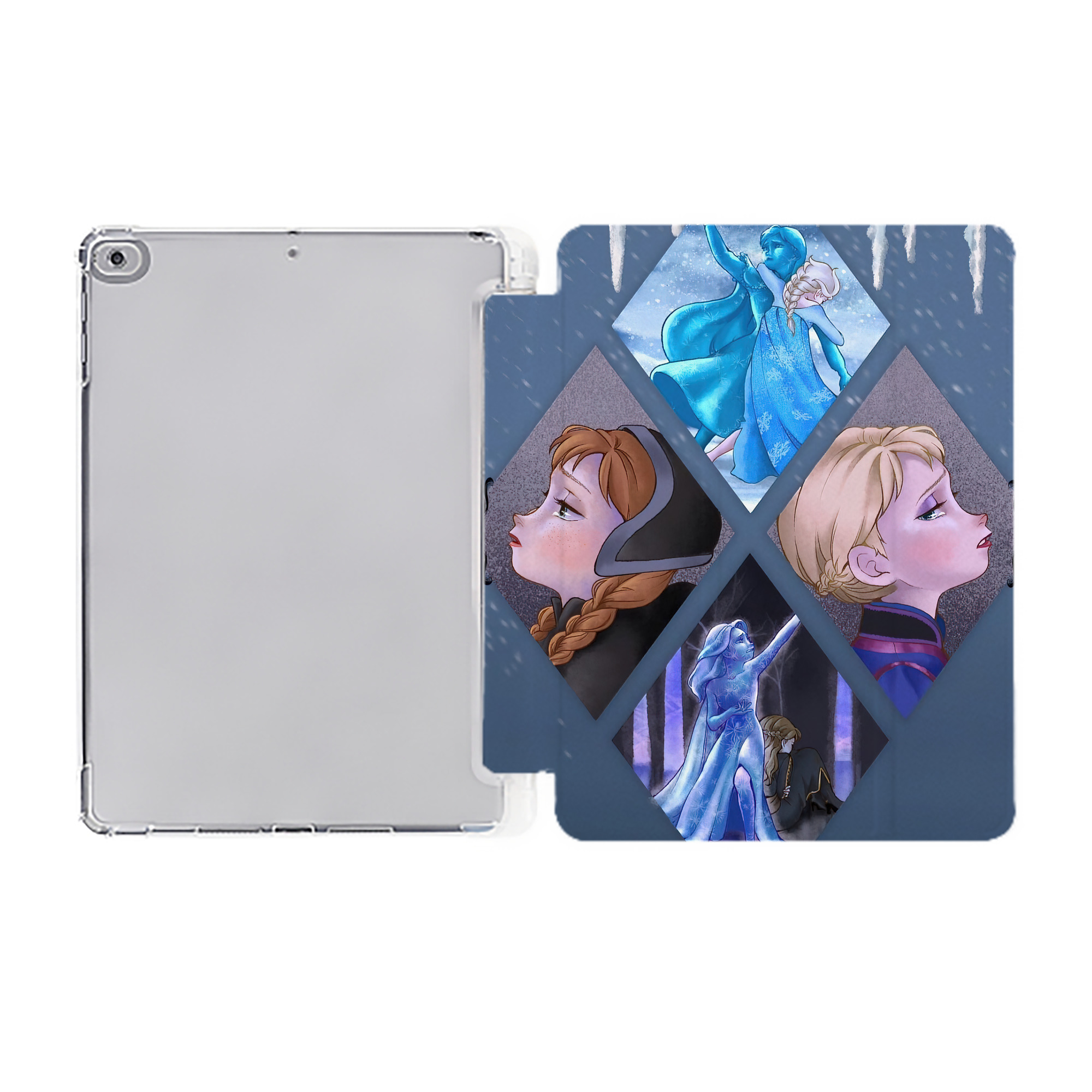 （画像用） アナと雪の女王 アンナ エルサ Frozen Anna Elsa IPad ケース ペン収納付き 三つ折りスタンド PUレザー×シリコン 対応機種9.5/10.5/10.9インチ